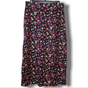 Vintage 90's floral long skirt rayon black floral Spring Summer 12